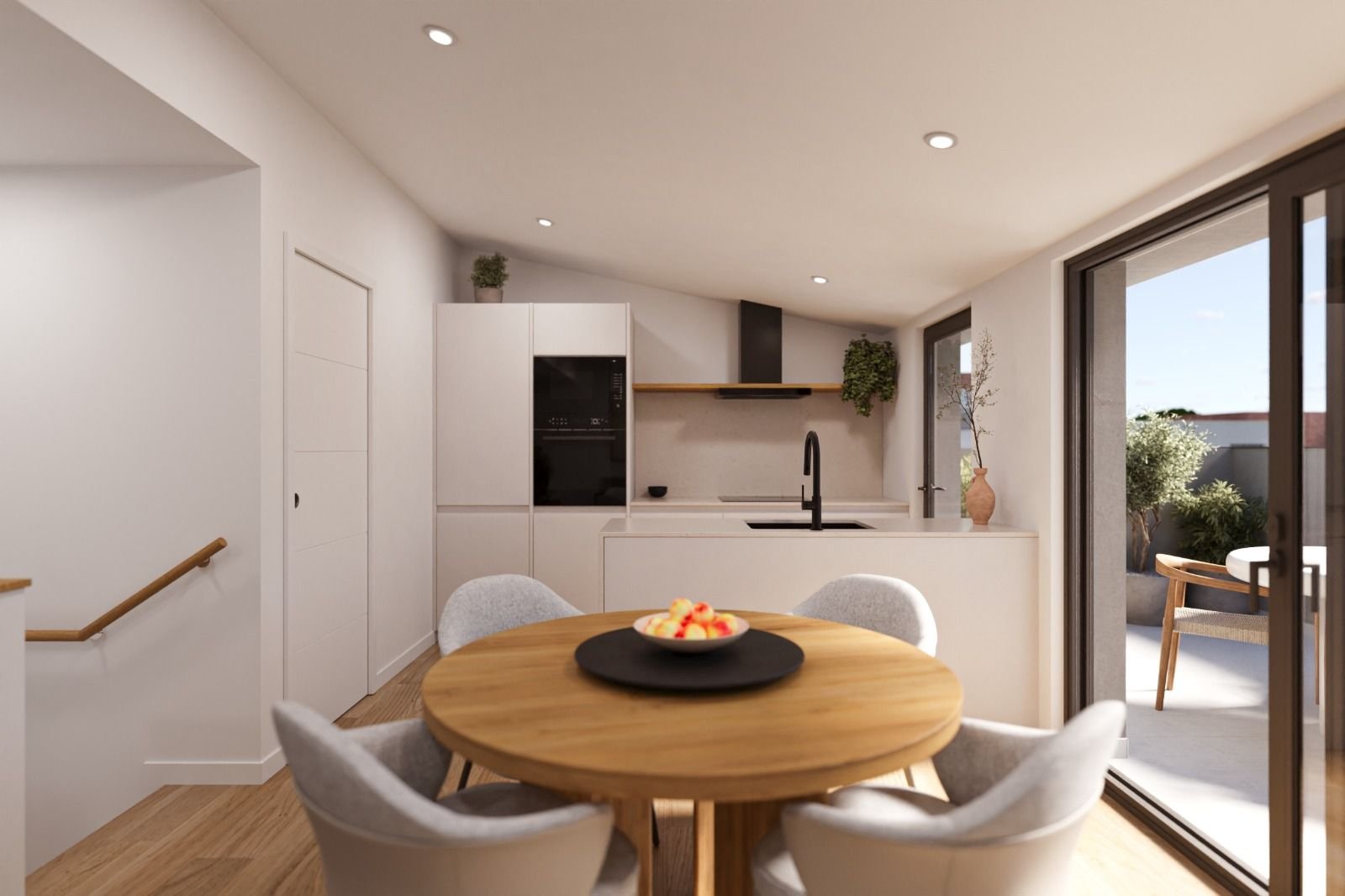 Render de comedor y cocina de Residencial Soler i Diffent