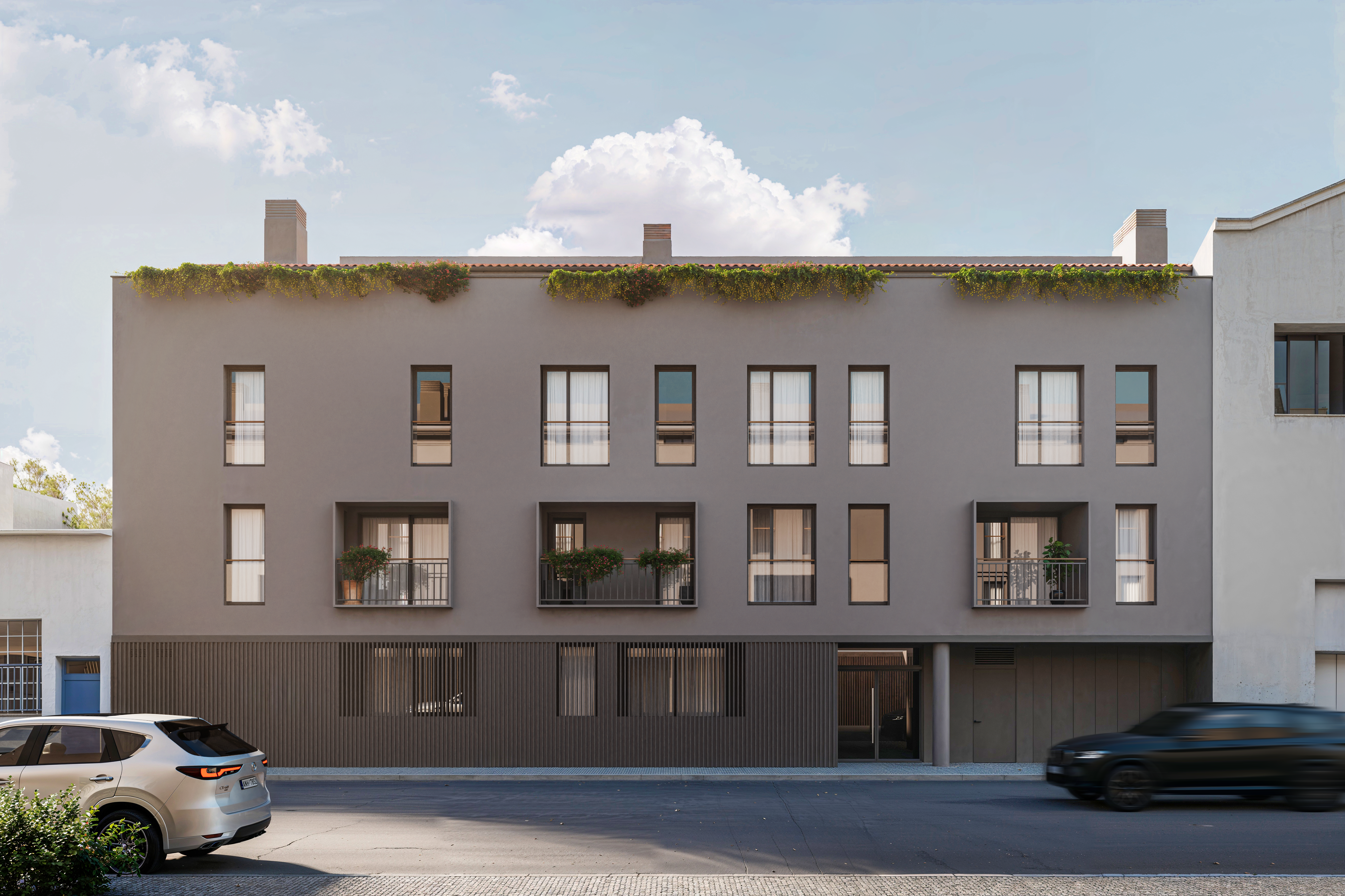 Render exterior arquitectónico de Residencial Eduardo Marquina