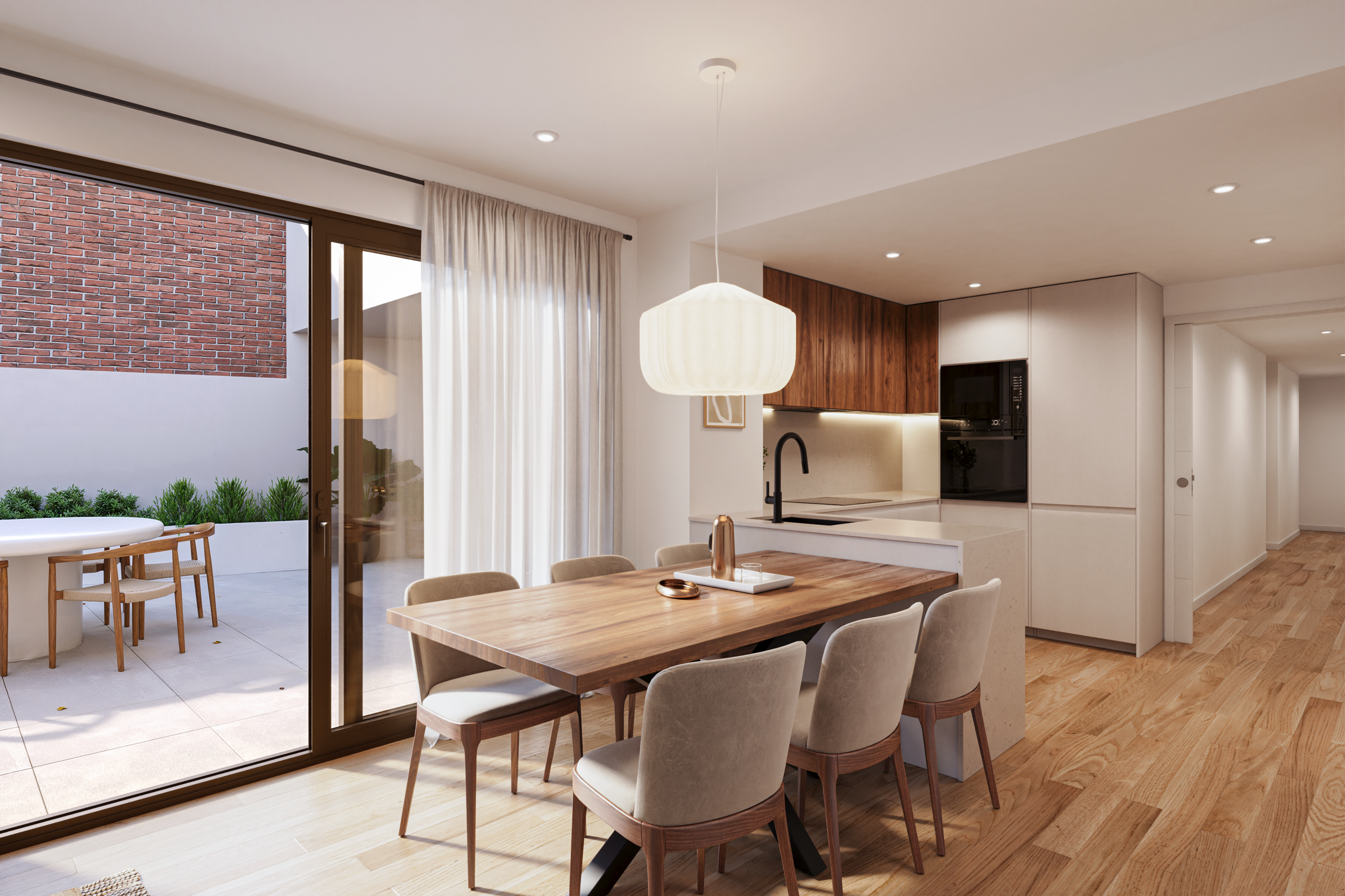 Render de salón luminoso