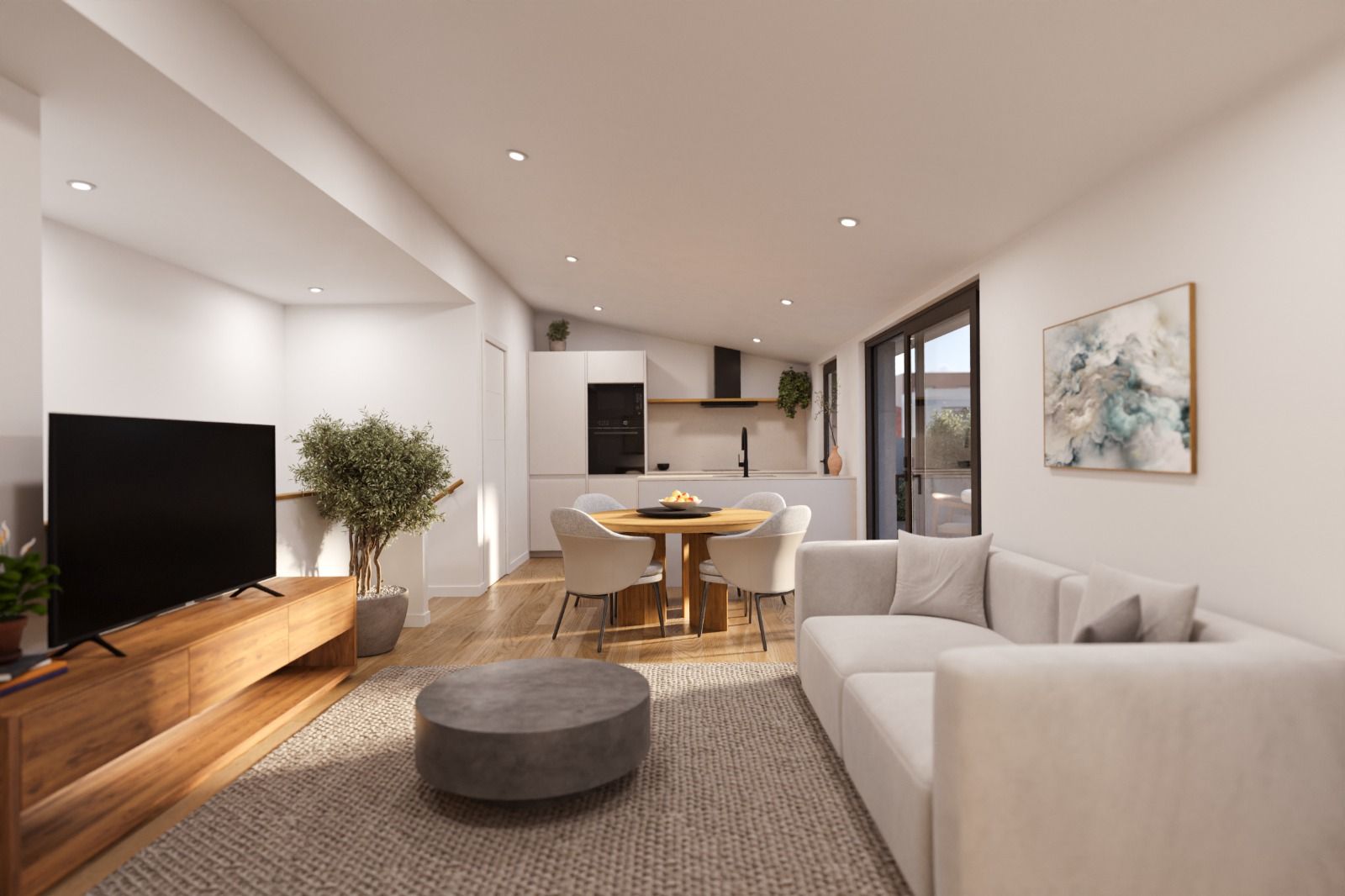 Render de salón comedor de Residencial Soler i Diffent