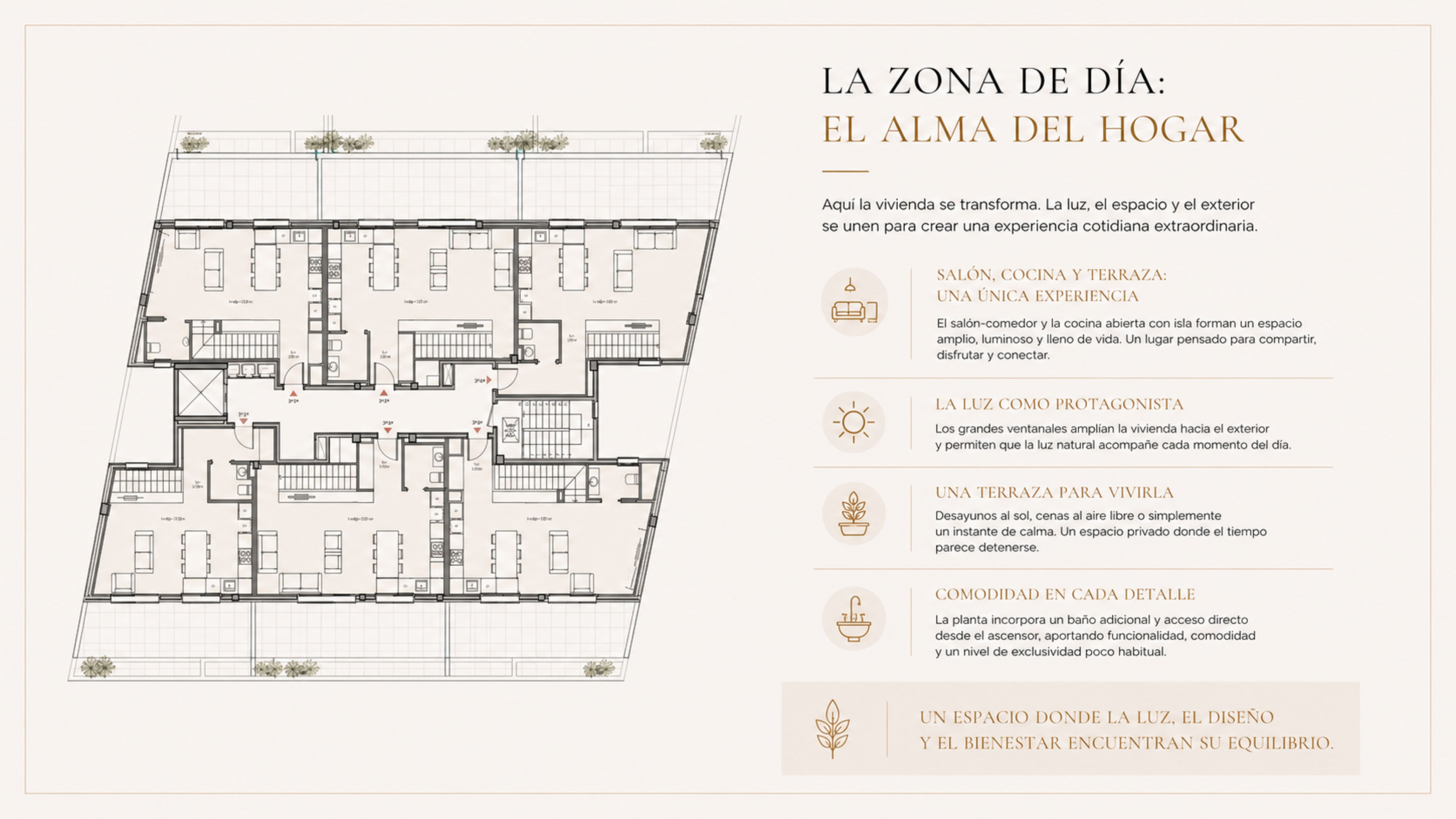 Lámina editorial de zona de día de dúplex invertidos